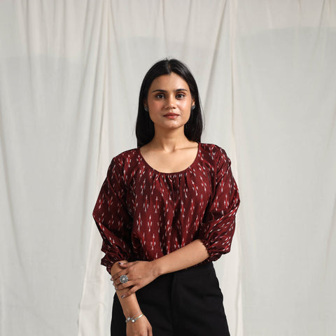  Maroon Mercerised Cotton Pochampally Ikat Crop Top
