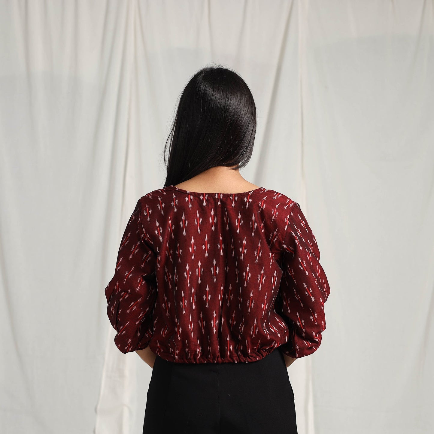  Maroon Mercerised Cotton Pochampally Ikat Crop Top