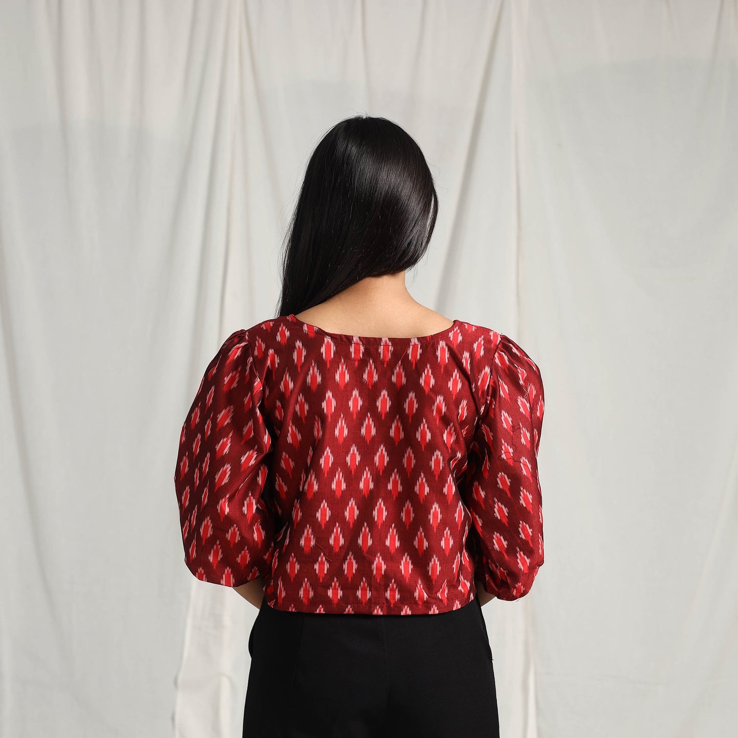  Maroon Mercerised Cotton Pochampally Ikat Crop Top