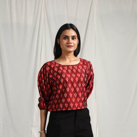  Maroon Mercerised Cotton Pochampally Ikat Crop Top