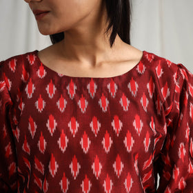  Maroon Mercerised Cotton Pochampally Ikat Crop Top
