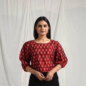  Maroon Mercerised Cotton Pochampally Ikat Crop Top