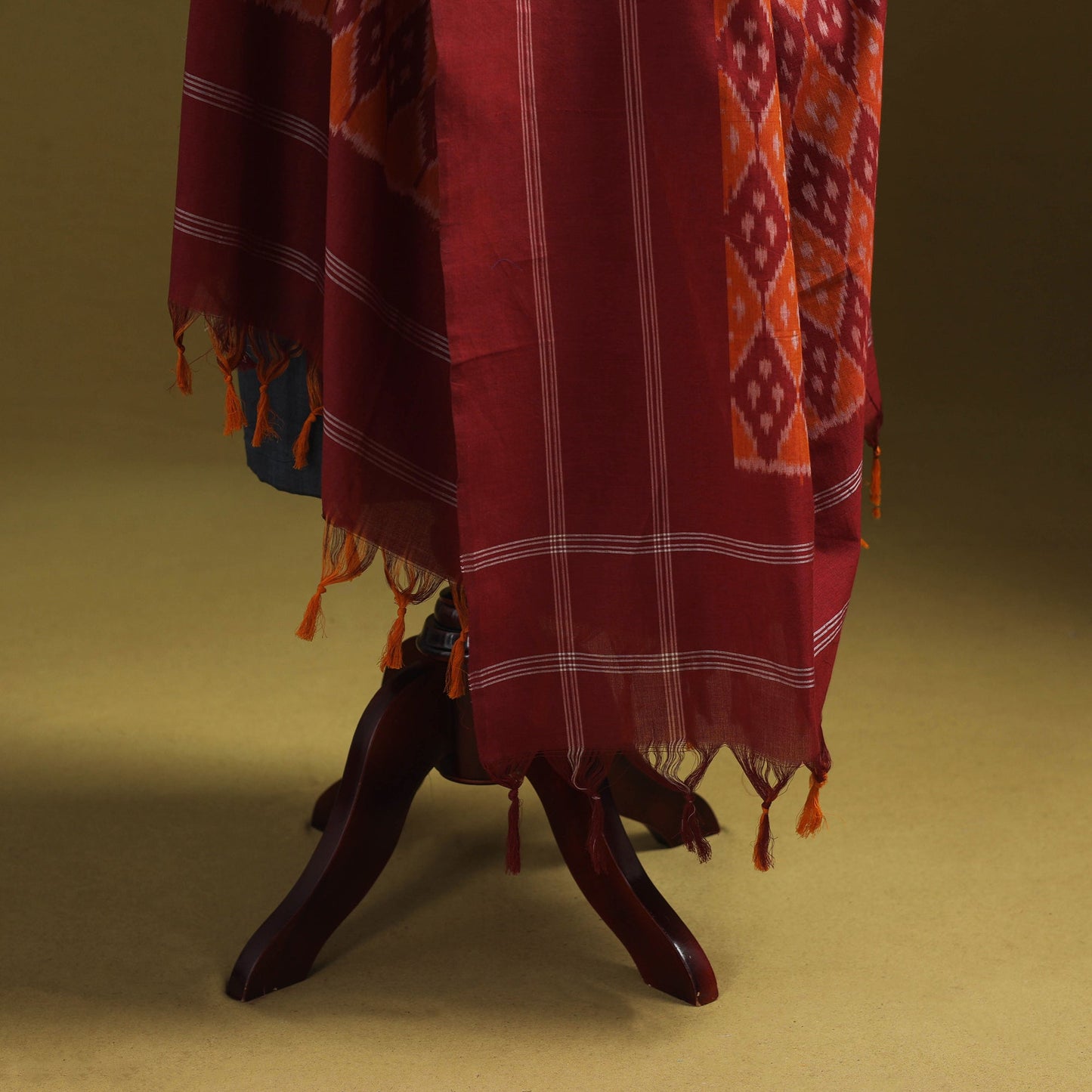 Maroon - mercerised cotton pochampally ikat dupatta 11