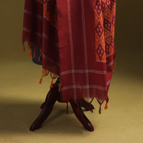 Maroon - mercerised cotton pochampally ikat dupatta 11