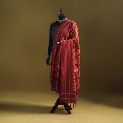 Maroon - mercerised cotton pochampally ikat dupatta 11