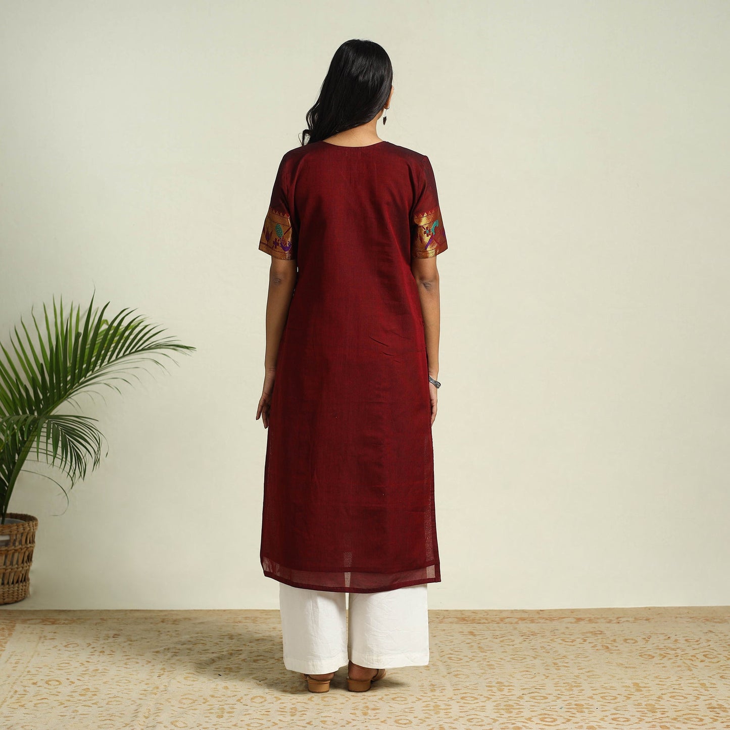 Buy Maroon Mercerised Cotton Straight Dharwad Kurta
