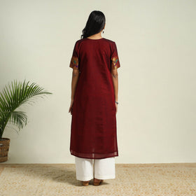 Buy Maroon Mercerised Cotton Straight Dharwad Kurta