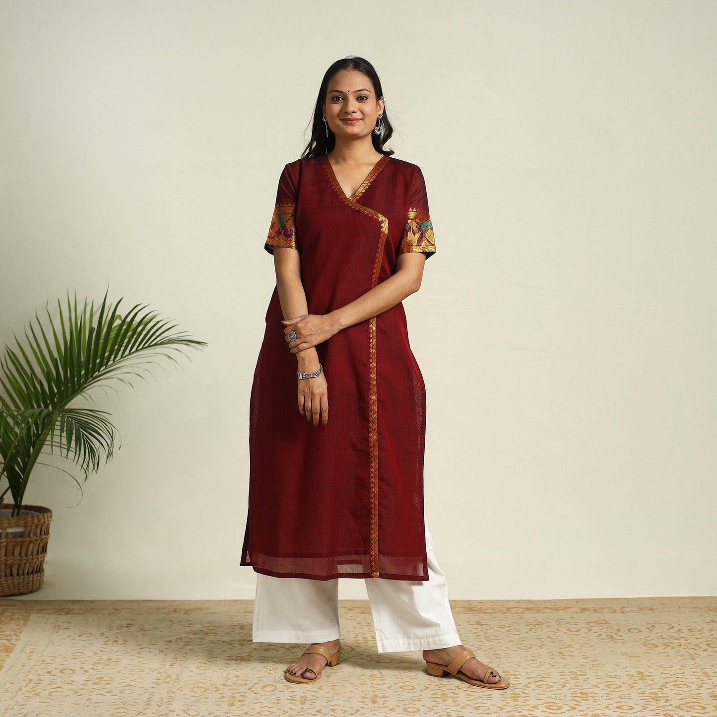 Buy Maroon Mercerised Cotton Straight Dharwad Kurta