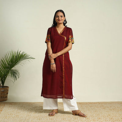 Buy Maroon Mercerised Cotton Straight Dharwad Kurta