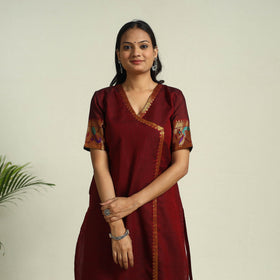 Buy Maroon Mercerised Cotton Straight Dharwad Kurta