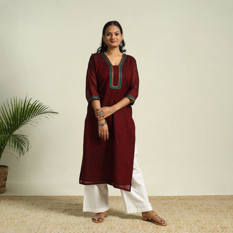  Maroon Mercerised Cotton Straight Dharwad Kurta