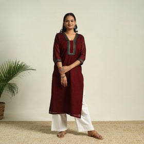  Maroon Mercerised Cotton Straight Dharwad Kurta