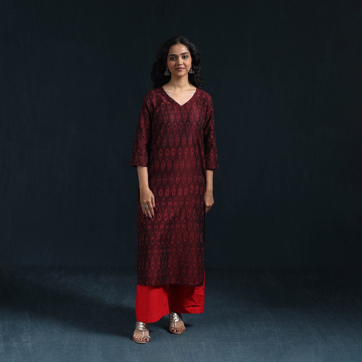 Mercerised cotton straight pochampally ikat kurta for women