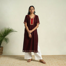  Maroon Mercerised Cotton Straight Stripes Kurta