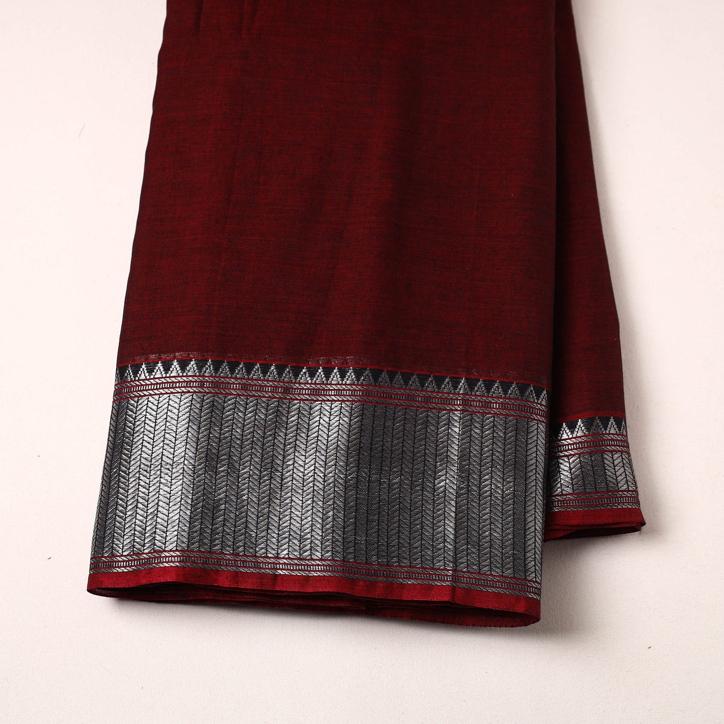  Maroon Mercerised Cotton Zari Border Dharwad Fabric