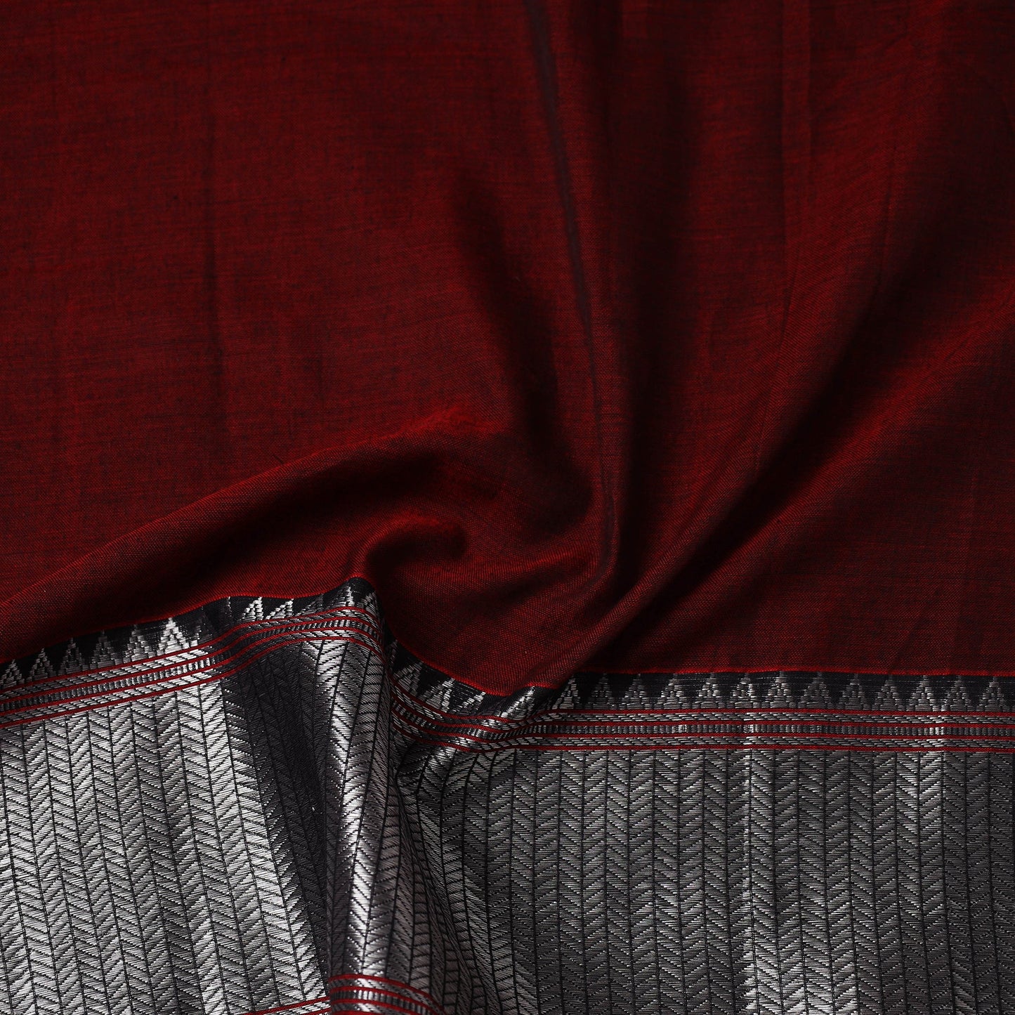  Maroon Mercerised Cotton Zari Border Dharwad Fabric