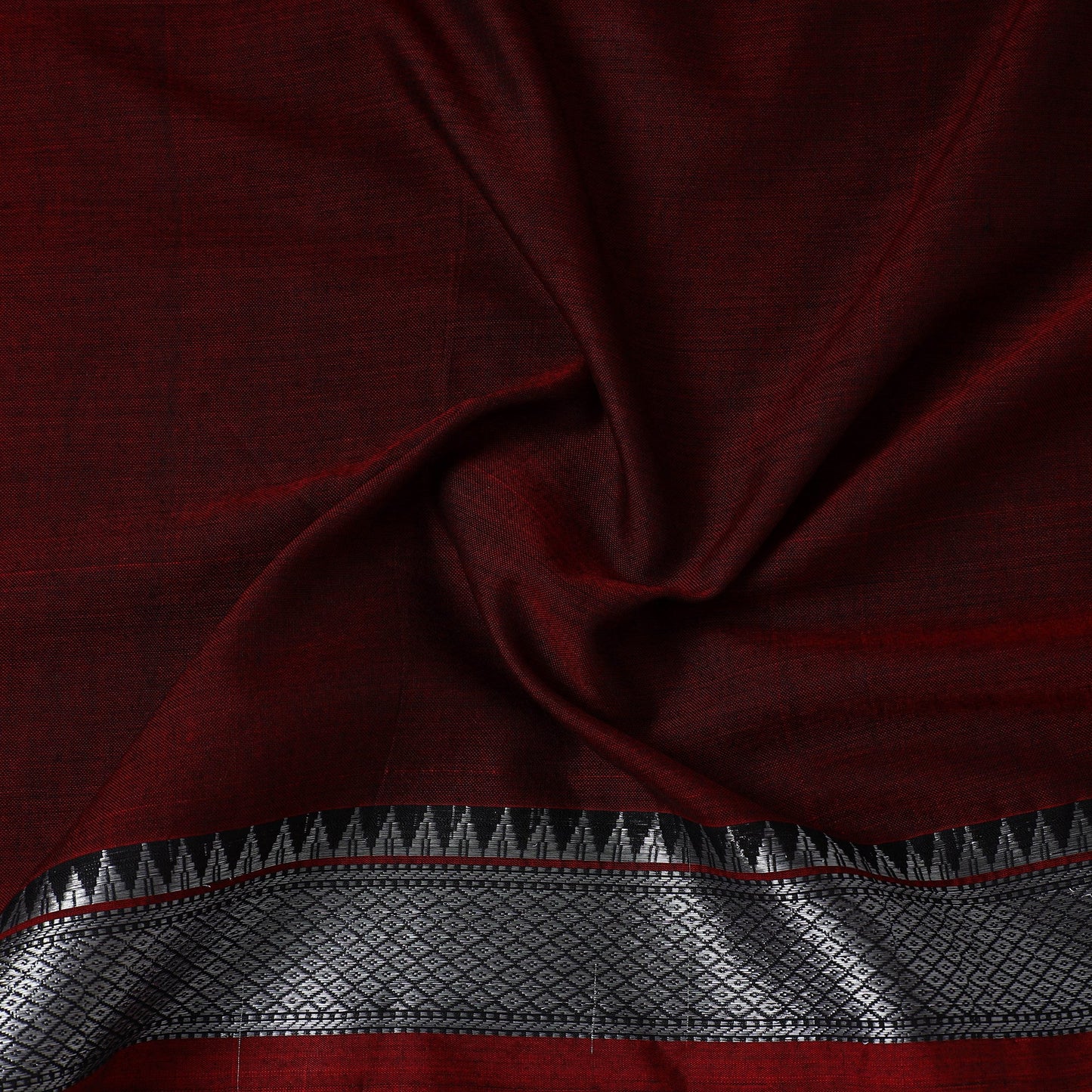  Maroon Mercerised Cotton Zari Border Dharwad Fabric