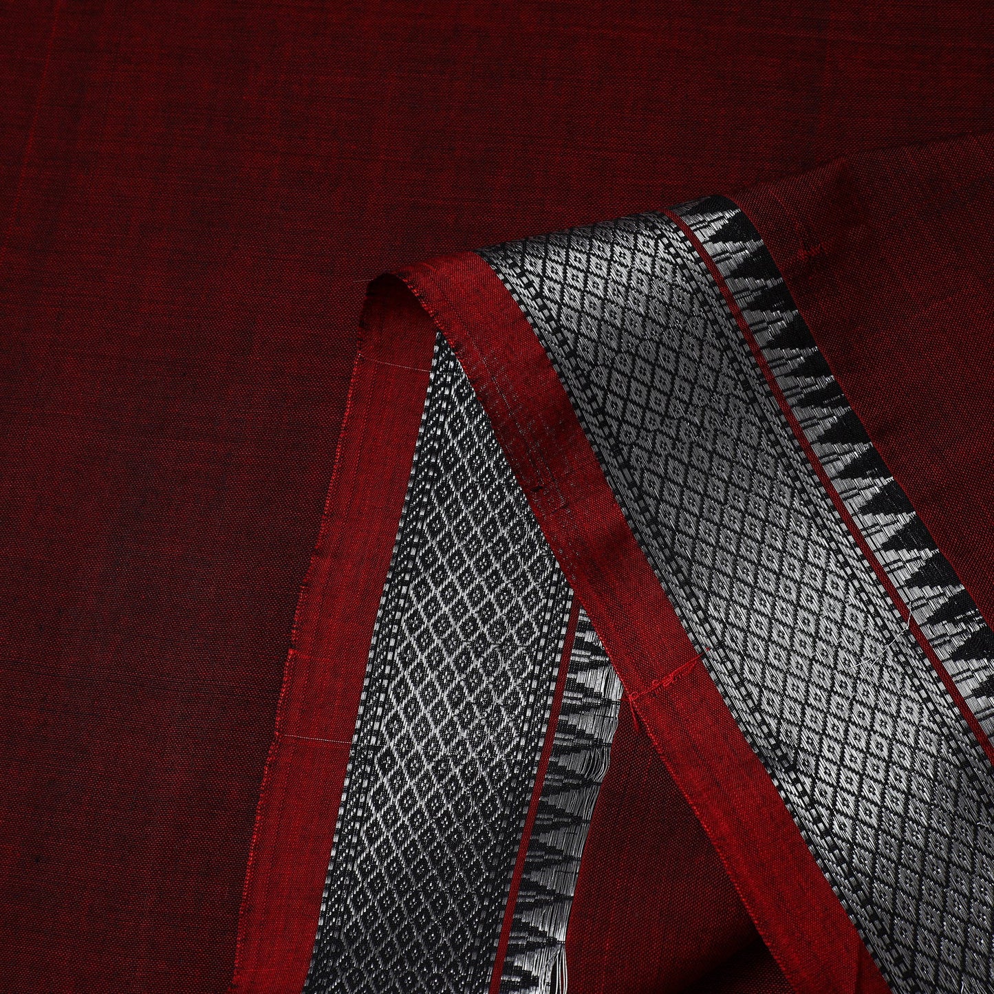  Maroon Mercerised Cotton Zari Border Dharwad Fabric