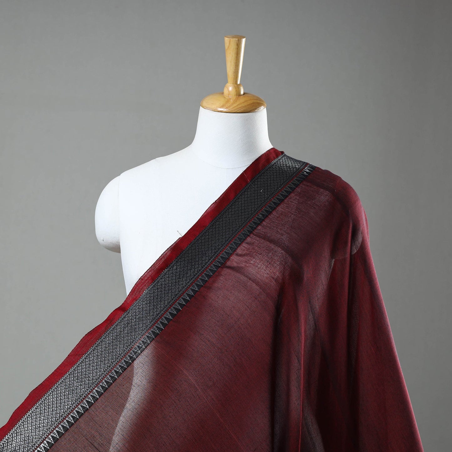  Maroon Mercerised Cotton Zari Border Dharwad Fabric