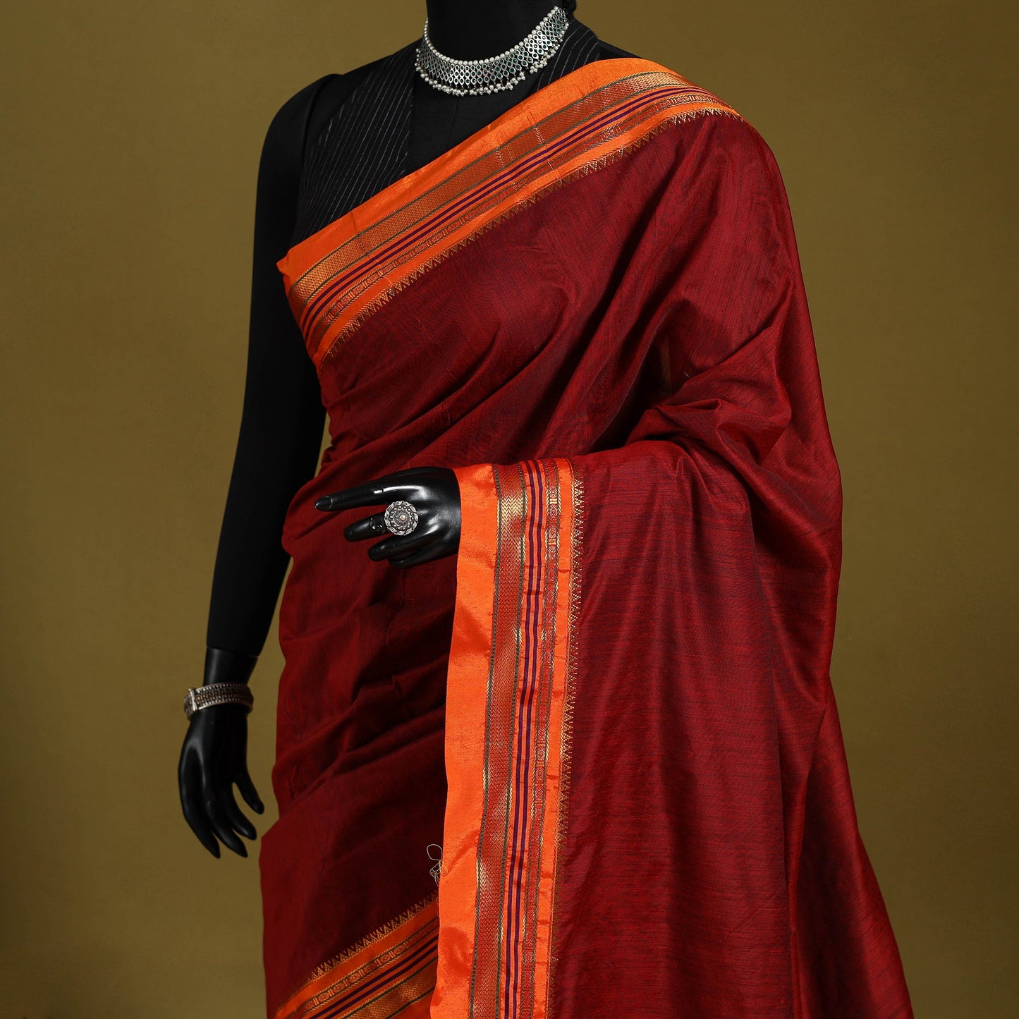 Maroon - mercerized cotton ilkal saree with border 11