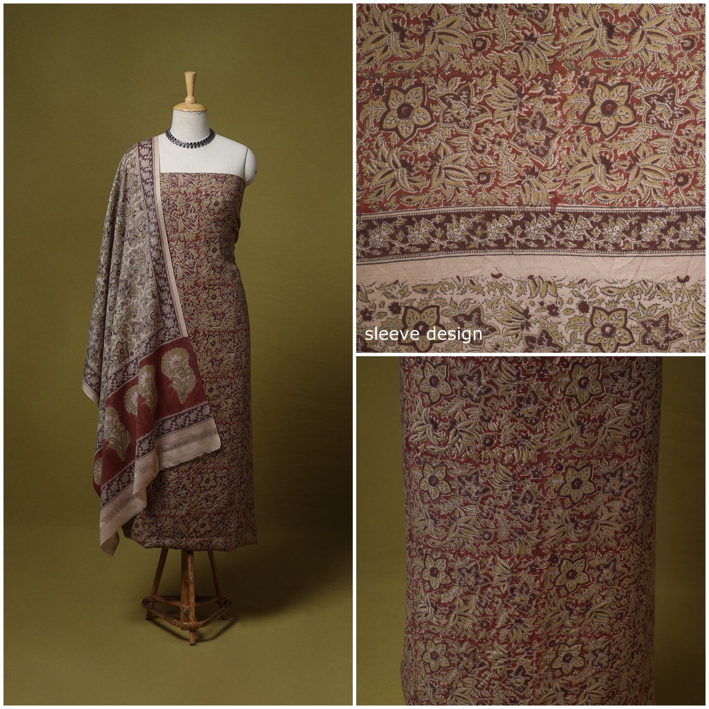 Merino wool pedana kalamkari 3pc unstitched dress material