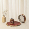 Maroon mirror beads karwa chauth thali set 08 - handcrafted