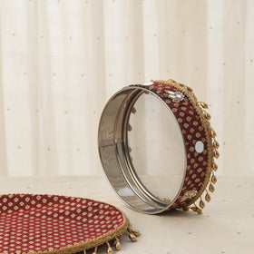 Maroon mirror beads karwa chauth thali set 08 - handcrafted