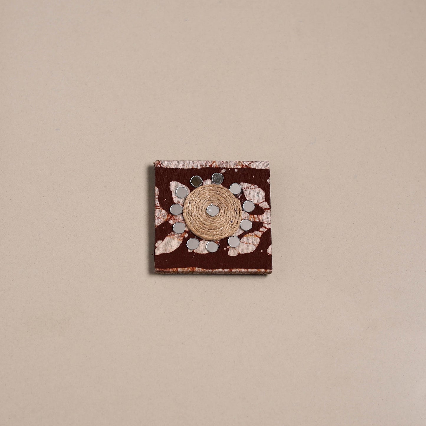 Maroon - mirror work handmade fabart jute magnet 03