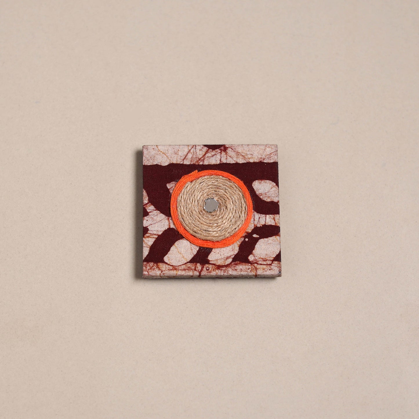 Mirror work handmade fabart jute magnet 38 - handcrafted