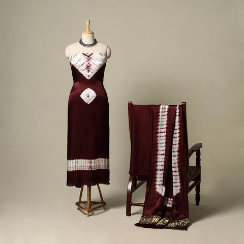 Maroon - modal silk 3pc unstitched shibori dress material