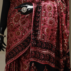 Maroon - modal silk bagru saree 32 - handcrafted