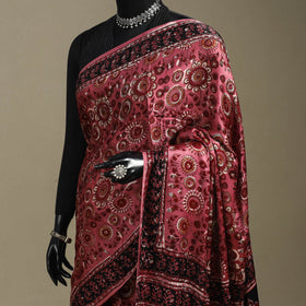 Maroon - modal silk bagru saree 32 - handcrafted