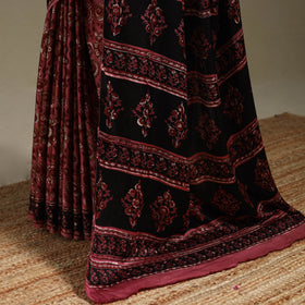 Maroon - modal silk bagru saree 32 - handcrafted
