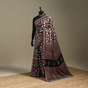 Maroon - modal silk bagru saree 33 - handcrafted