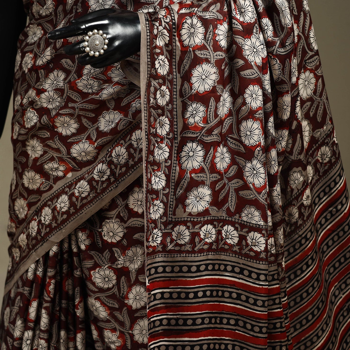 Maroon - modal silk bagru saree 33 - handcrafted