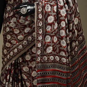 Maroon - modal silk bagru saree 33 - handcrafted