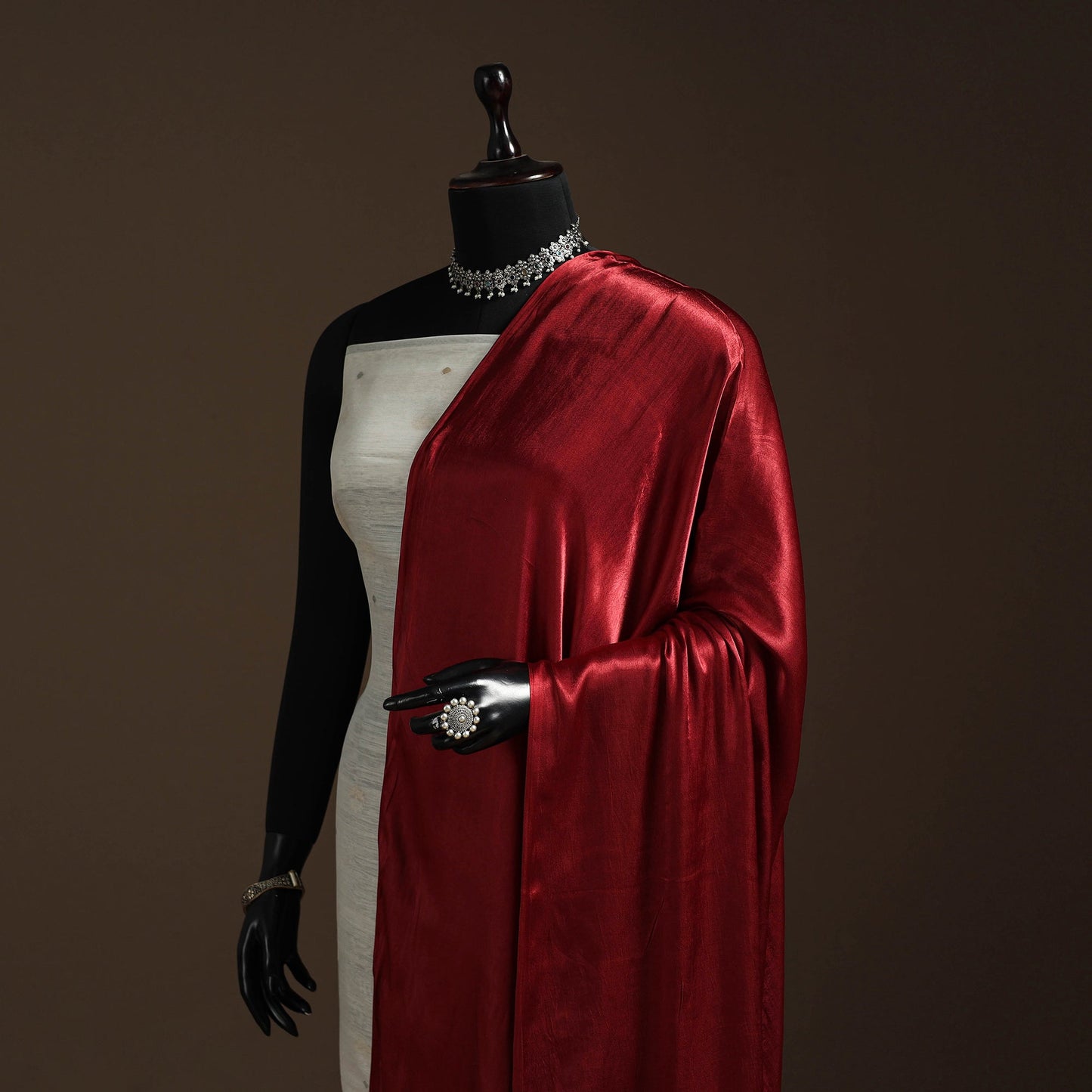 Modal silk natural dyed plain dupatta with lagdi patta 07