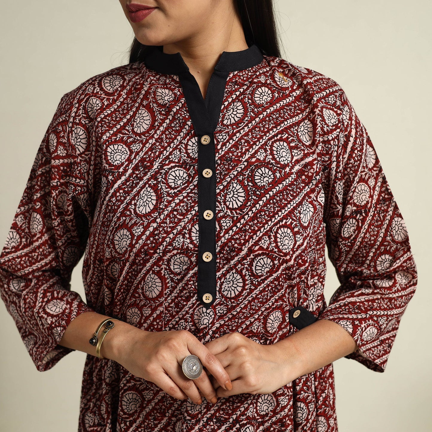 Buy Maroon Block Print Mul Cotton Bagh Dress