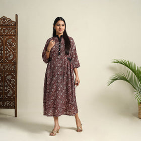 Buy Maroon Block Print Mul Cotton Bagh Dress