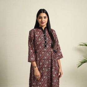 Buy Maroon Block Print Mul Cotton Bagh Dress