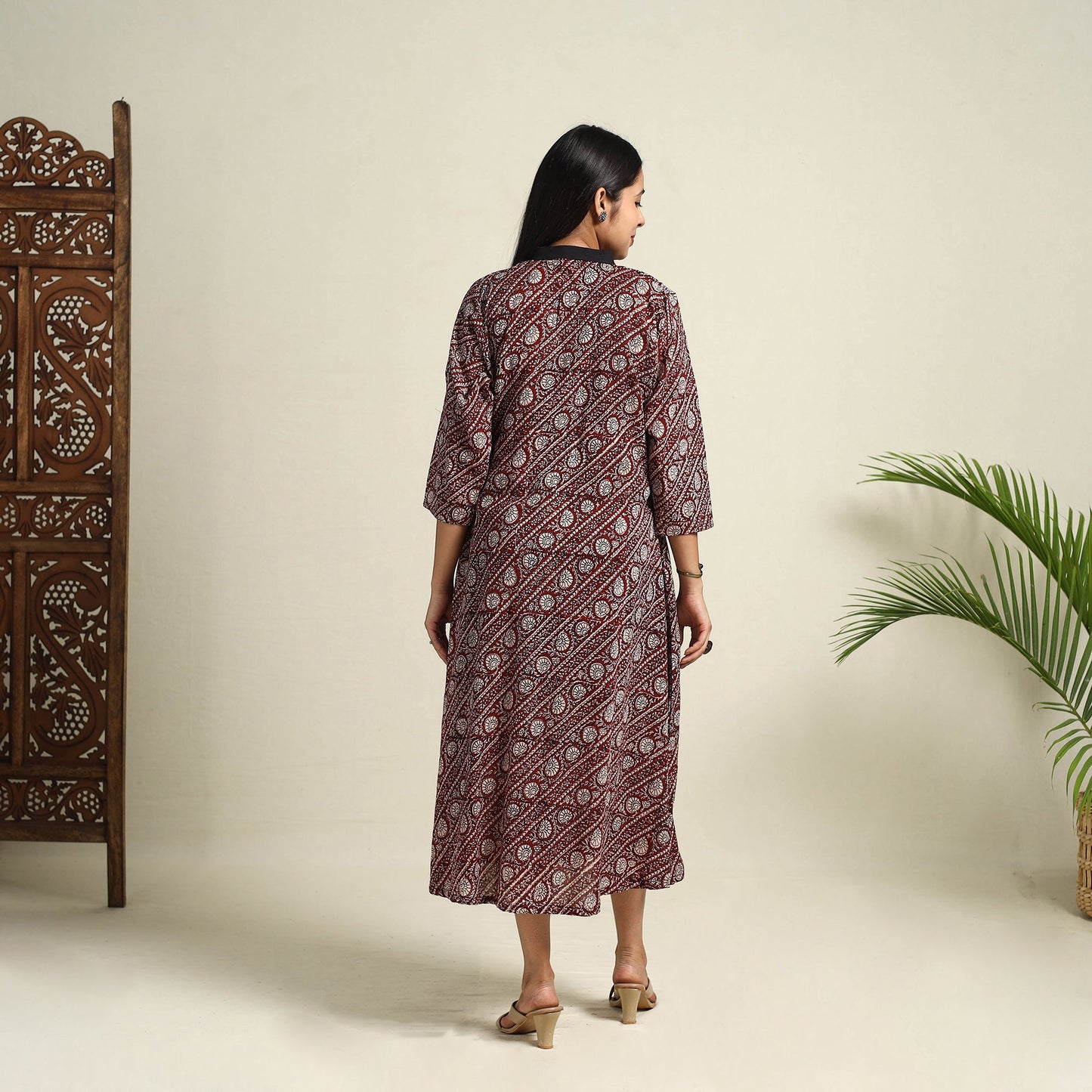 Buy Maroon Block Print Mul Cotton Bagh Dress