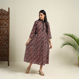 Buy Maroon Block Print Mul Cotton Bagh Dress