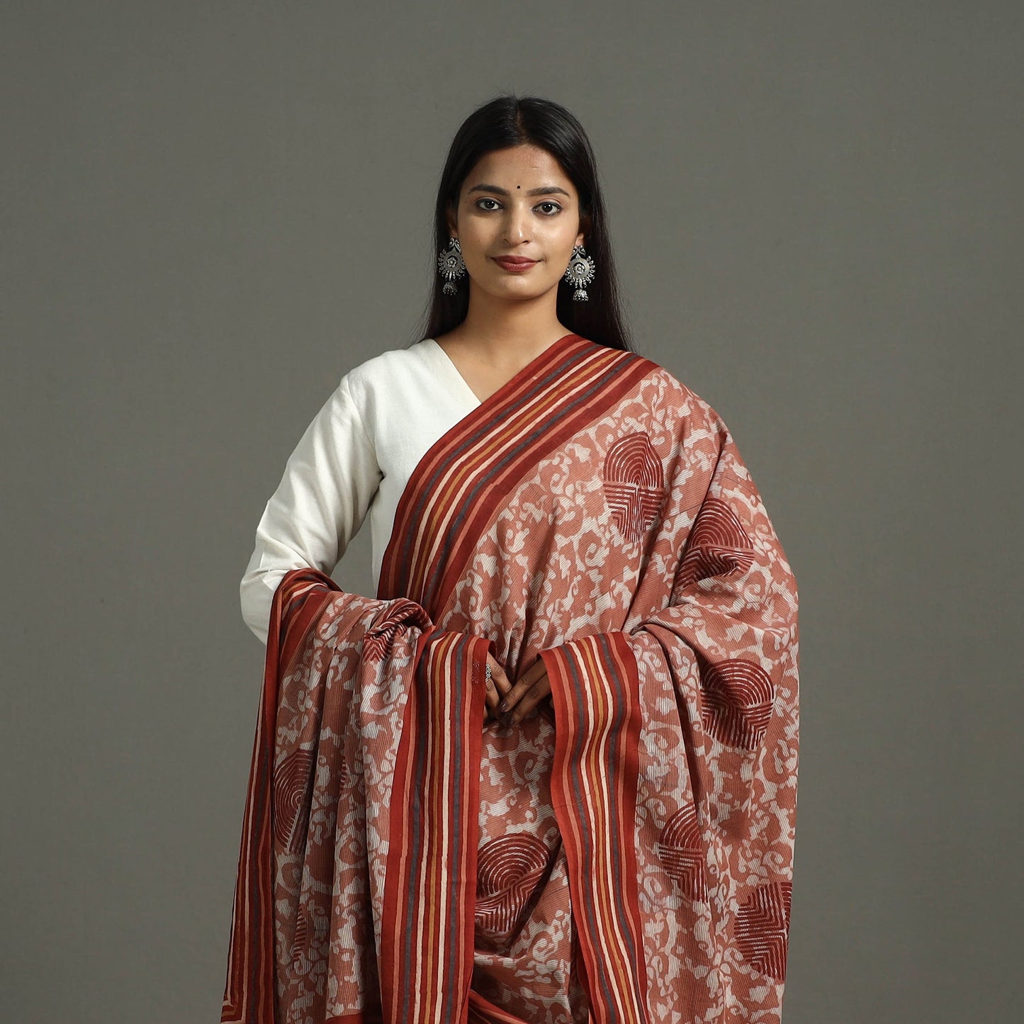 Maroon - mul cotton dabu bagru dupatta 15 - handcrafted