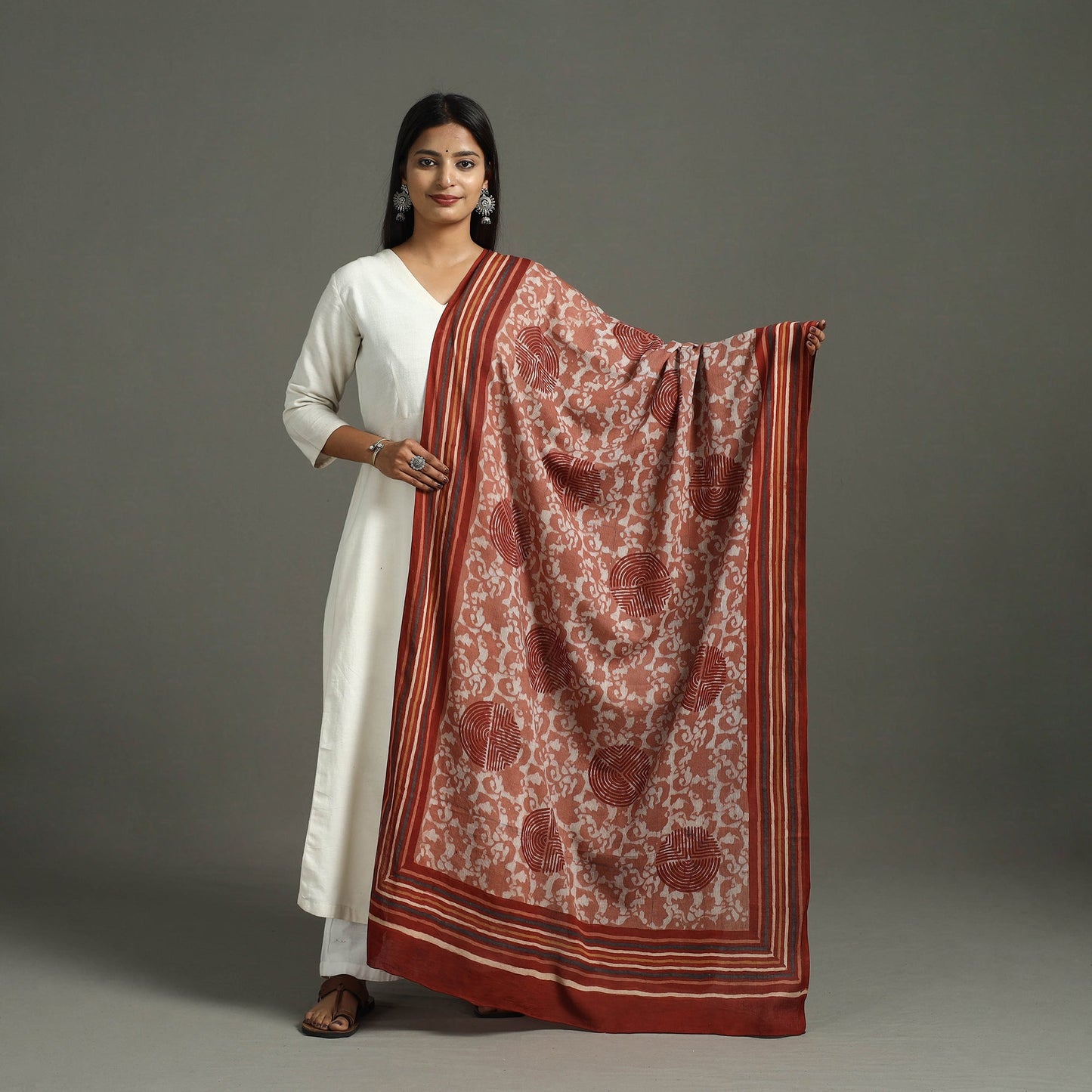 Maroon - mul cotton dabu bagru dupatta 15 - handcrafted