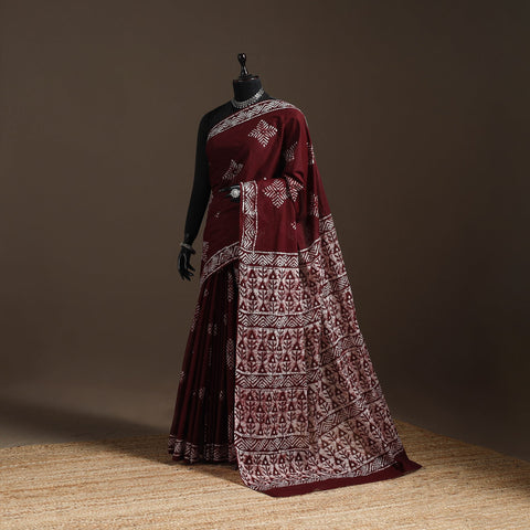 Mul cotton hand batik saree 02 - handcrafted