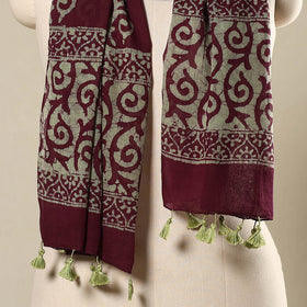 Maroon - mul cotton hand batik stole with tassels 11