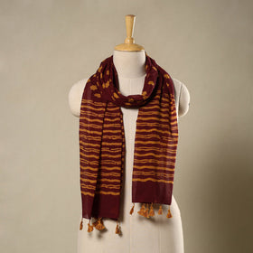 Buy Maroon Mul Cotton Hand Batik Print Stole with Tassels