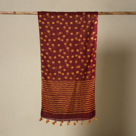 Buy Maroon Mul Cotton Hand Batik Print Stole with Tassels
