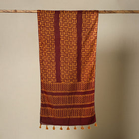  Maroon Mul Cotton Hand Batik Print Stole with Tassels