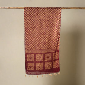 Buy Maroon Mul Cotton Hand Batik Print Stole with Tassels